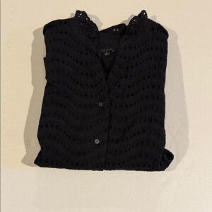 Ann Taylor Black Eyelet Button Down Shirt